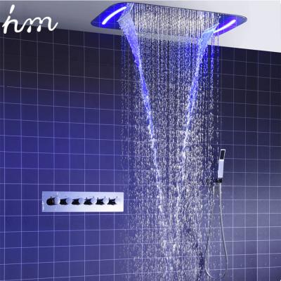 China Without Slide Bar Bathroom Accessories LED Thermostatic Massage Rainfall Waterfall Mist Spray Shower System Set for sale