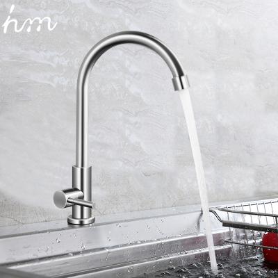 China Metered Faucets Single Cold Long Neck 360 Degree Rotating Stainless Steel Sink Kitchen Faucet for sale