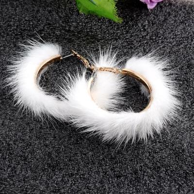 China FASHIONABLE atmosphere exaggerated hairy geometric earrings by European and American mink fur circle earrings for sale