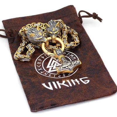 China Tide Viking Jewelry Thor's Hammer Punk Pendant Men's Chain Square Stainless Steel Necklace Tide for sale