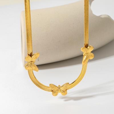 China Punk European Butterfly Snake Chain Necklace And American 18K Stainless Steel Necklace Bone Herringbone Chain Necklace for sale