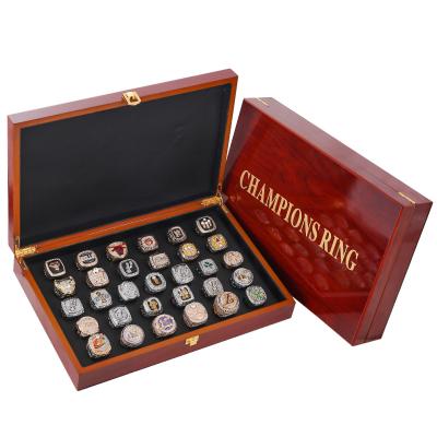 China Wholesale champion ring display box 2, 3, 4, 5, 6, laser custom collection 7 hole wooden box logo commemorative box BOX004 for sale