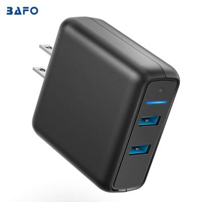 China Quick Charging Speed ​​BAFO 2 Wall Port Charger Quick Charging Travel QC3.0 Dual Port Charger With Led Lighting Adapter for sale