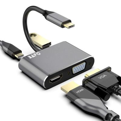 China Multi Function Data Transfer Cable BAFO USB 4 in1 USB C to HDMI (4K) + +VGA Adapter USB C Hub Cable (1080P@60Hz) +USB3.0 (5Gbps) +PD (Swap lightning) for sale