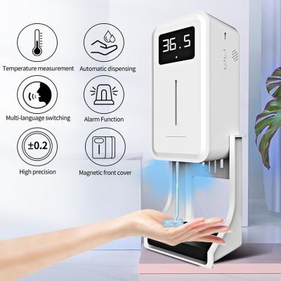 China Foam High Temperature Voice Reminder Function 12 Languages ​​Soap Dispenser Alarm Alcohol Hand Sanitizer Liquid Soap Dispenser With Stand for sale