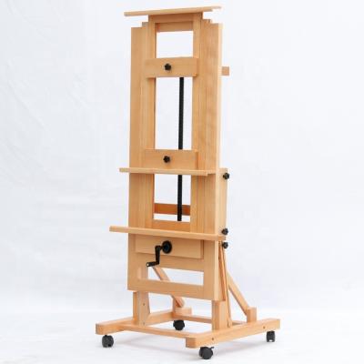 China Master Painting Easel Horizontal And Vertical Dual Function Floor Level High Quality Single-handed Rocker Painting Movable Easel Wooden Easel for sale