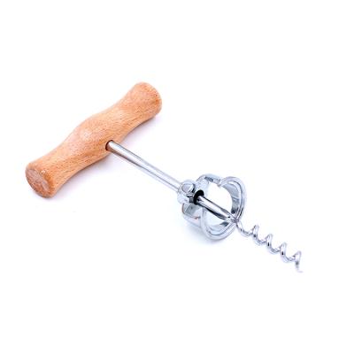 China Sustainable Wooden Handle Simple Self Pulling Corkscrew Wine Bottle Opener for sale