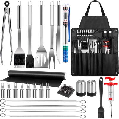 China Amazon Hot Selling Easily Cleaned 30 Piece Heavy Duty Stainless Steel BBQ Tools With Storage Apron Kit for sale