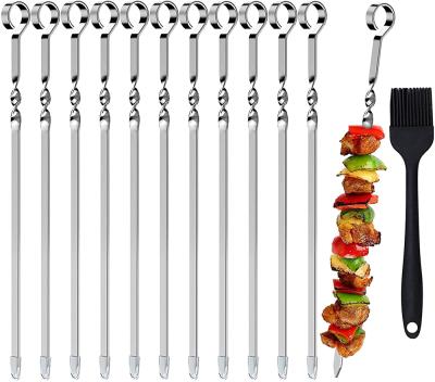 China 12 Pieces Easily Cleaned Flat Stainless Steel BBQ Kebab Skewers for sale