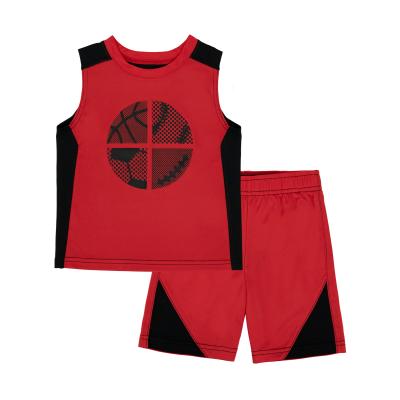 China Dry Fit 2020 Summer Red Cambodia Clothing Manufacturer Kids LOGO Custom Boy Screen Print Active Wear Set for sale