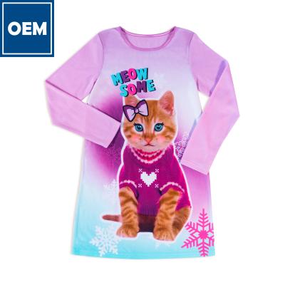 China Flame Retardant T-shirts Kids Cartoon Animal Cat Tops Kids Clothes For Girls Baby Tee for sale