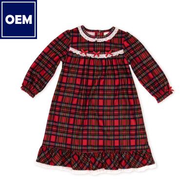 China Breathable 2020 Christmas Holiday Baby Dress OEM Custom Red Tartan Plaid Long Nightgown For Infant Girls for sale