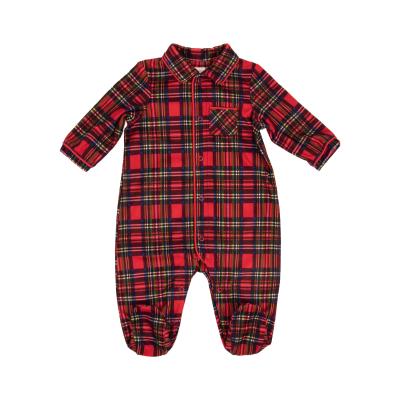 China Fireproof Poly Fleece Plaid Comfotable Boys Grid Baby Onesie Chest Red Pocket Pajamas for sale