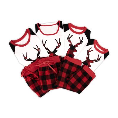 China Flame Retardant Family Red Tartan Plaid Embroidery Nightgowns Pajamas Adults Matching Outfits Pants for sale