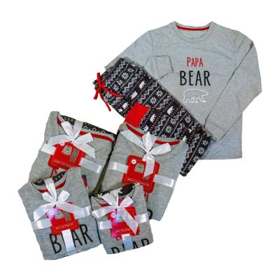 China BEAR Plus Letter Christmas Size Family Matching Pajamas Set for Mom Dad Kids in Gray for sale