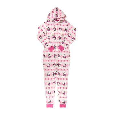 China 2020 Thermal Teen Girls All Over Coral Sleeper Sleepwear FR Side Pockets Print Fleece Onesies Hooded Onesies Pajamas for sale