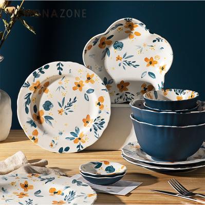 China MONAZONE Viable Japanese Original Ceramic Noodle Soup Rolls Plum Blossom Series Flower Pattern Wavy Edge Dish Dish For Home for sale