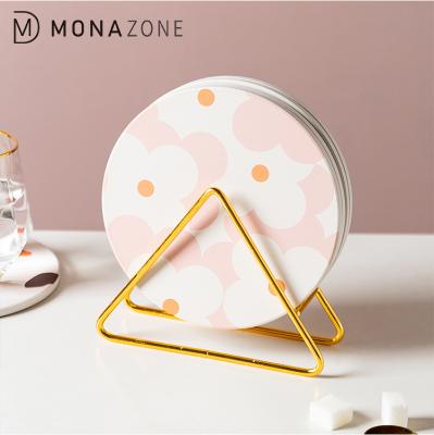 China INS Stored MONAZONE Ceramic+ Cork Coaster /Storage Iron Rack Printing Heat Insulation Absorbent Anti-scalding Place Mat for sale