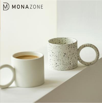 China Statistical Viable Style MONAZONE Ceramic Mug Special Shape Ring Handle Large Capacity Milk Tea Water Cup Drinkware Cup For Breakfast for sale