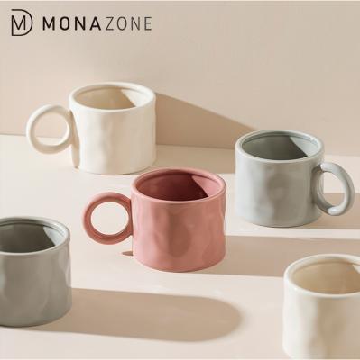 China ISA Viable Style MONAZONE Ceramic Mug Special Shape Ring Handle Solid Morandi Color Milk Tea Water Cup Drinkware Mug For Breakfast for sale