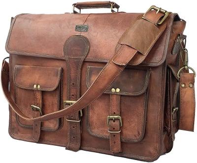 China 16 Inch Vintage Handmade Leather Messenger Bag PU Refined Satchel Laptop Briefcase for sale