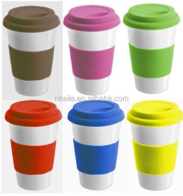 China Sustainable Porcelain Coffee Mug With Silicone Lid for sale