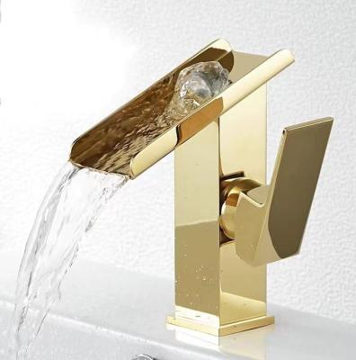 China Metered Faucets Bathroom Sink Faucet Deck Mounted Single Handle Lever One Hole Toilet Waterfall Gold Basin Faucet for sale