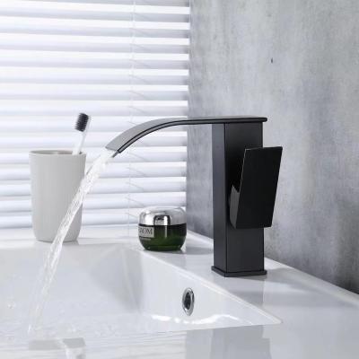 China Modern Brass Single Handle Bathroom Black Stainless Steel Metered Square Faucets European Taps Taps Basin Mixers for sale