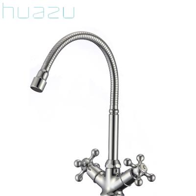 China Brass Faucets Double Handle Cold Water Mixer Kitchen Faucet Metered Hot Faucet for sale