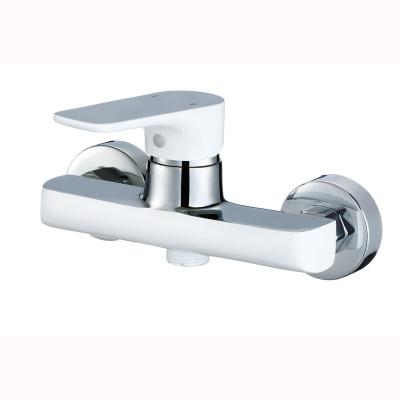 China OEM Manufacturer Supply Lavatory Tango White Without Slide Bar And Chrome Brass Faucet Wall Mounted Bath Bathroom Shower Sanitary Mixer for sale