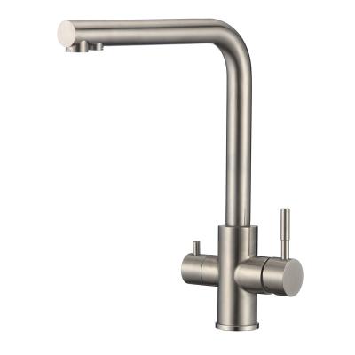 China Pull Out 304 Stainless Steel Filter Faucets SS Brushed Double Deck Mounted Sink Kitchen Faucet Purifier Drinking Water Mixer Tap for sale