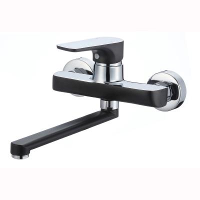 China Leverless OEM Manufacturer Supply Single Slide Bar Chrome And Black Wall Mounted Brass Faucet Kitchen Mixer With Long Spout for sale