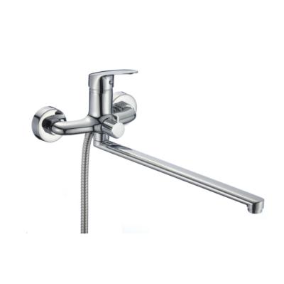 China Without Slide Bar OEM Manufacturer Supply Lavatory Chrome Brass Faucet Wall Mounted Bathroom Bath&Shower Sanitary Mixer With Long Spout for sale