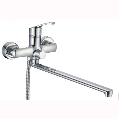 China Without Slide Bar OEM Manufacturer Supply Single Lever Chrome Brass Bathroom Faucet Bath And Shower Wall Mounted Mixer With Long Spout for sale