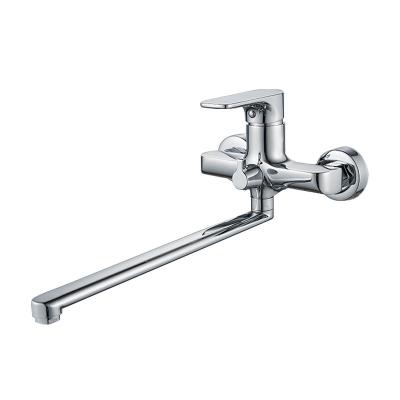 China Without Slide Bar OEM Manufacturer Supply Lavatory Chrome Brass Faucet Wall Mounted Bathroom Bath&Shower Sanitary Mixer With Long Spout for sale