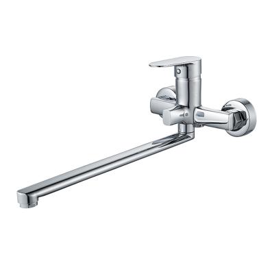 China Without Slide Bar OEM Manufacturer Supply Lavatory Chrome Brass Faucet Wall Mounted Bath Sanitary Shower&bath Mixer With Long Spout for sale