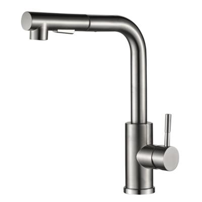 China Pull Out 304 Stainless Steel Pull Down Flexible Faucets SS Brushed Hot And Cold Water Mixer Tap Pull Out Deck Mounted Sink Kitchen Faucet for sale