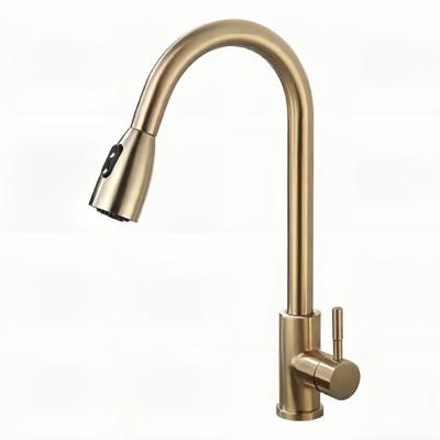 China Pull Out Jet 304 Stainless Steel Pull Down Flexible Gold SS Faucets Hot And Cold Water Mixer Tap Pull Out Deck Mounted Kitchen Faucet for sale