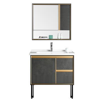 China Modern High End Dust Proofing Floor Standing Tall Bathroom Cabinets With Bath Mirror for sale