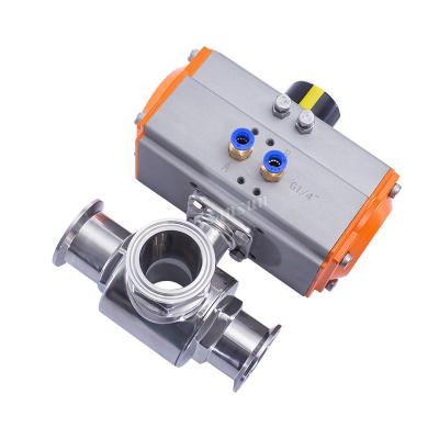 China Sanitary DN80 Dairy Tri Flange Quick End Pneumatic Installation Sanitary Reasonable Prices Clamp3 Stainless Steel Ball Valve for sale