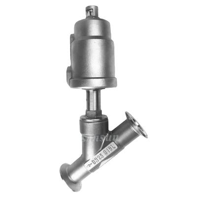 China Dairy Sanitary Tri Clamp Angle Seat Valve With Stainless Steel Pneumatic Actuator for sale