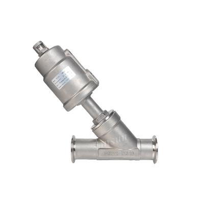 China Dairy Sanitary Flange Angle Seat Valve With Stainless Steel Pneumatic Actuator for sale