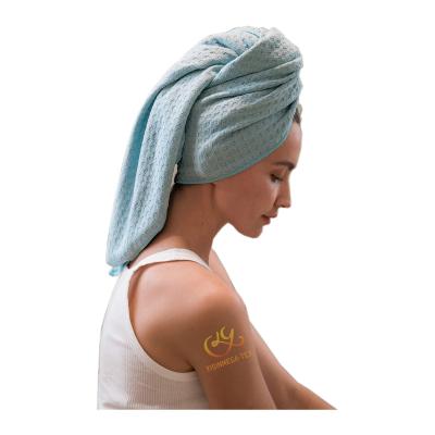 China Viable High Quality Hair Drying Towel Set Microfiber Hand Logo Soft Absorbent Turban Waffle Custom Hair Towel for sale