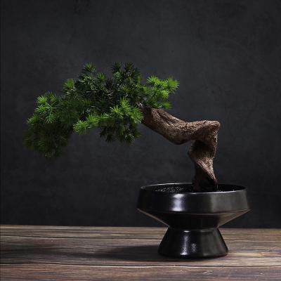 China New Zen Potted Chinese Style Simulation Small Pine Bonsai Plants Potted Ornaments for sale