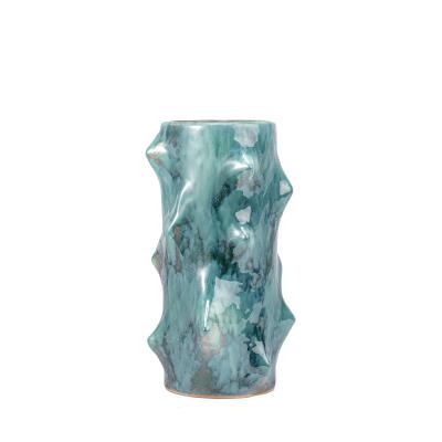 China Home Decor Sky Blue Texture Table Top Minimalist Luxury Ceramic Marble Vase for sale