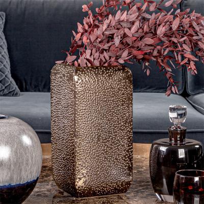 China Modern Luxury Gold Square Ceramic Vase For Home Decor Table Sculpture for sale