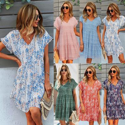 China New anti-static floral print dress for summer loose a-line casual beach chiffon women vacation dresses 2022 for sale