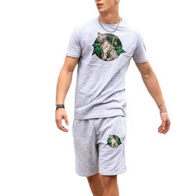 China QUICK DRY Men's Casual Two Piece Set Suit Sports Fashion Animal Print T-Shirt And Running Shorts Set Mens Sweat Tracksuit 2 Piece Set for sale