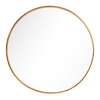 China Designer Minimalist Large Round Wall Hanging Gold Metal Frame Decorative Mirror For Living Room for sale