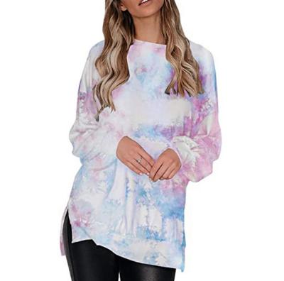 China Hot Selling Anti-wrinkle Women's Long Sleeve Round Neck Winter Women Tie Dye Loose Shirt for sale